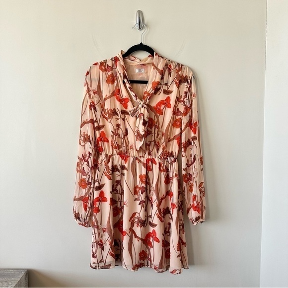 ARITZIA-“LITTLE Moon” Saffron Floral Semi Sheer Long Sleeve Mini Dress (Size: M) - Picture 1 of 14